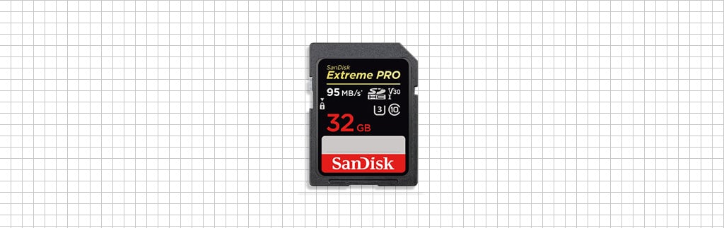 32GB Extreme Pro SD card with high write speeds and high capacity