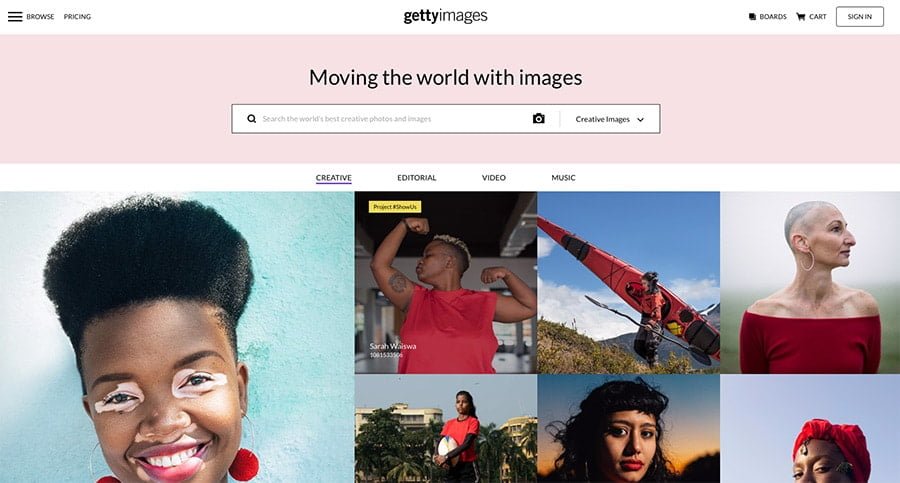 Screenshot of Getty Images