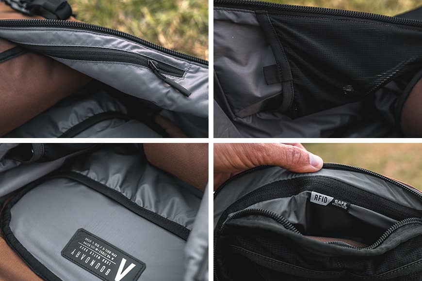 Discrete pockets tucked away to the side, they don't get in the way of everything else you load in.
