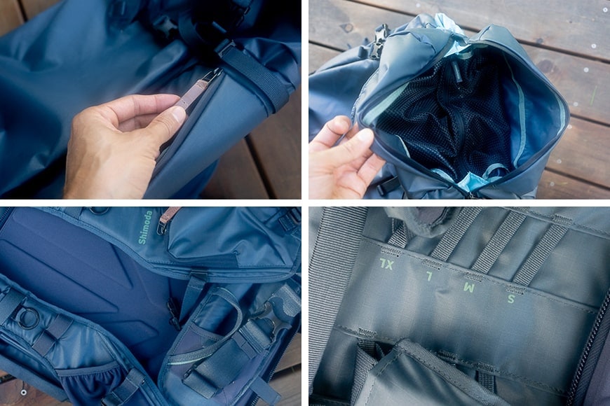shimoda explore details - compartments, adjustable belt, removable separators