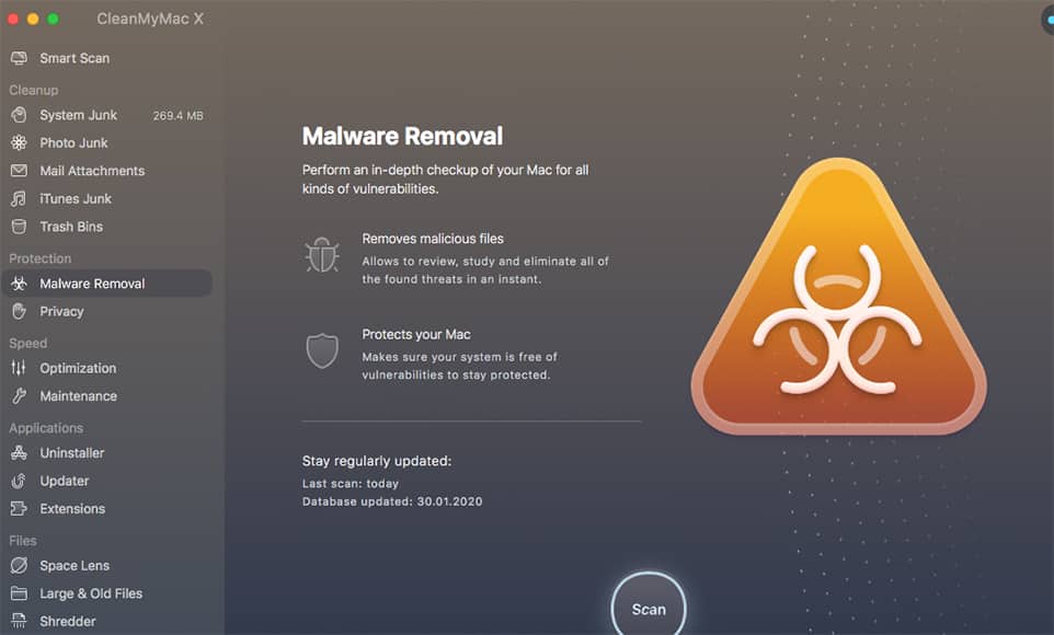 screenshot of malware removal tab on cleanmymacx