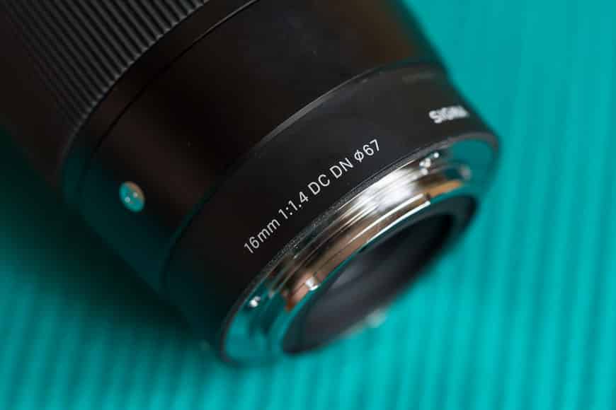 closeup of the sigma 16mm f/1.4 lens