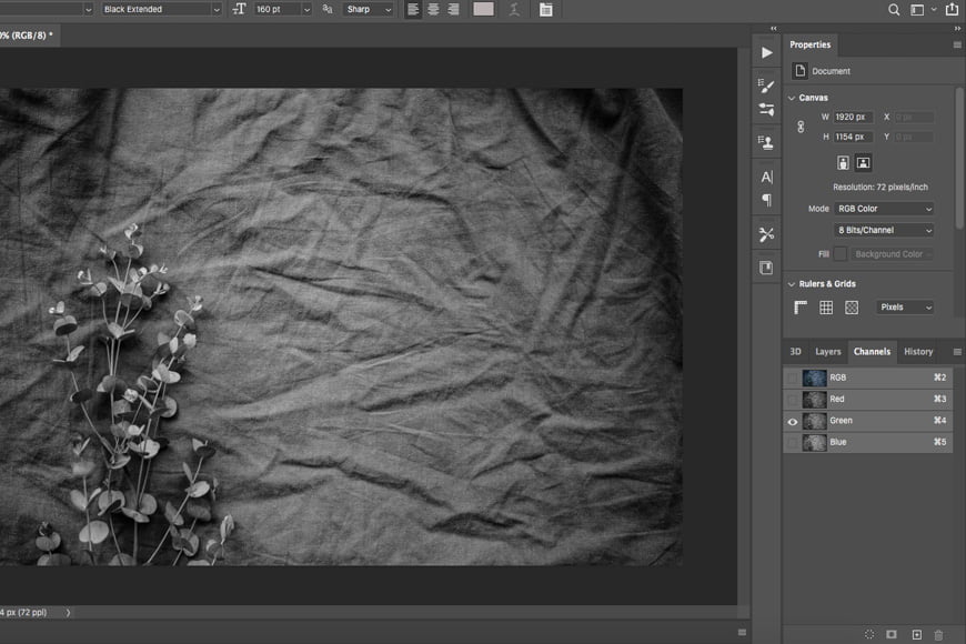 Creating displacement maps in Photoshop step 2: selecting channels.