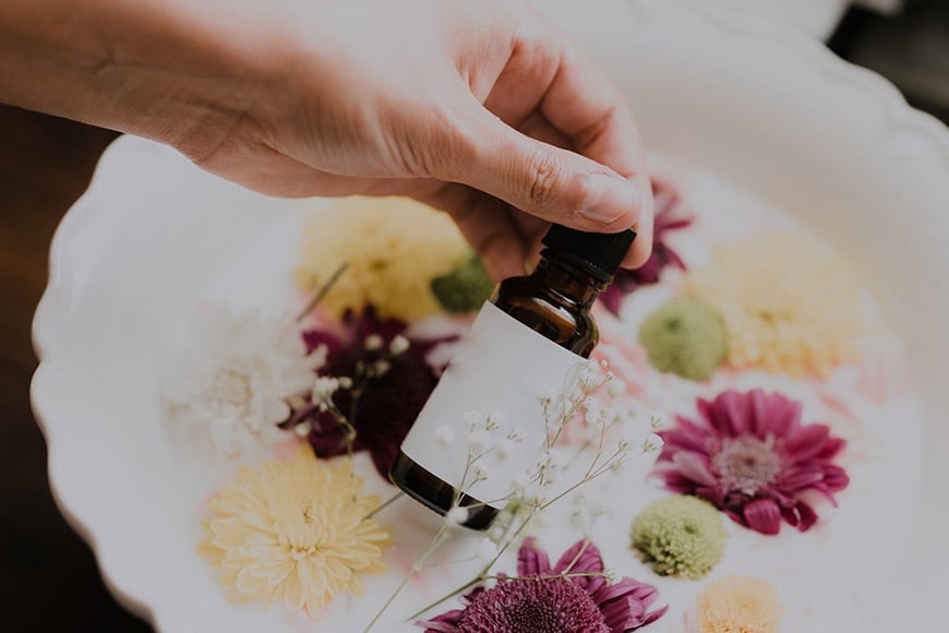 Essential oils can be used to give fragrance and calm your subject in milk baths with flowers