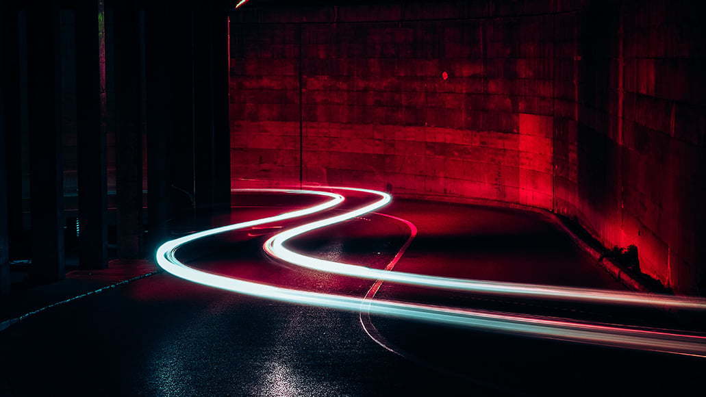 Long exposure used to capture lights of car travelling at night