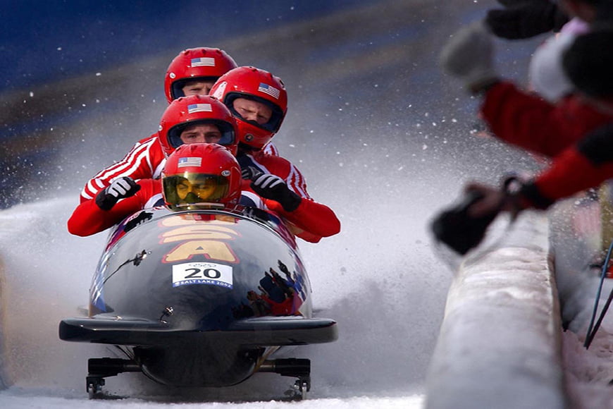 Bobsled team racing