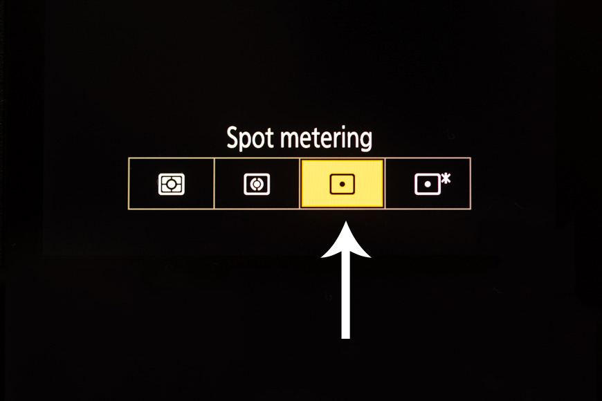 Accessing the meter modes in the camera menu.