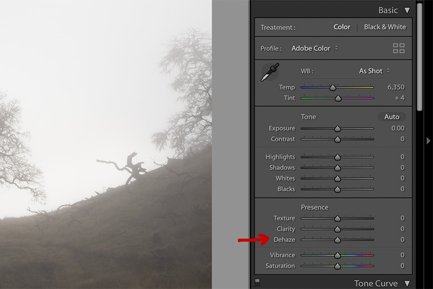 Lightroom dehaze is found in the effects panel or basic panel 
