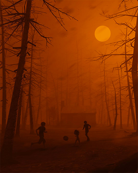 Post-apocalyptic dystopian image of football game.