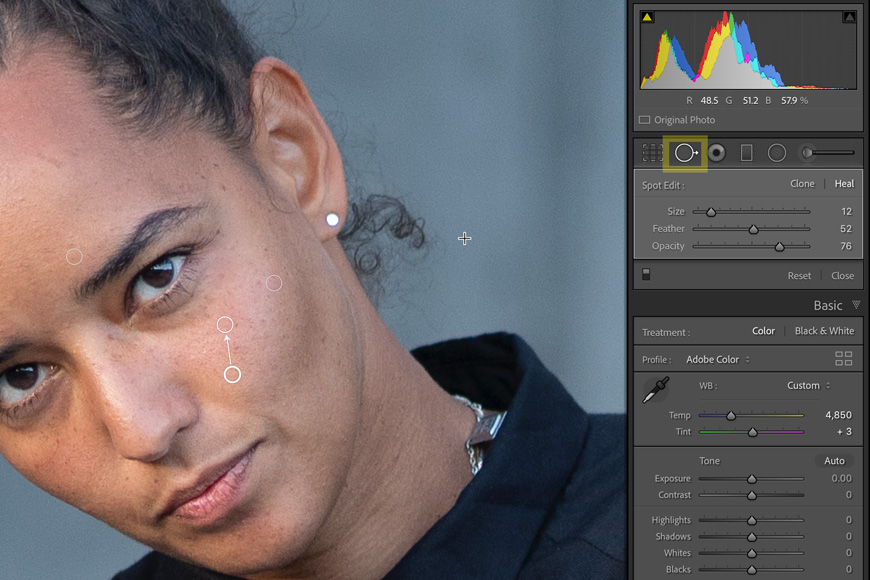 You can avoid other photo editing tools by retouching in Lightroom.