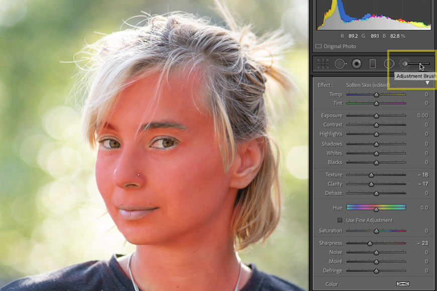 Use the adjustment tool to paint the area of the portrait you want to edit.