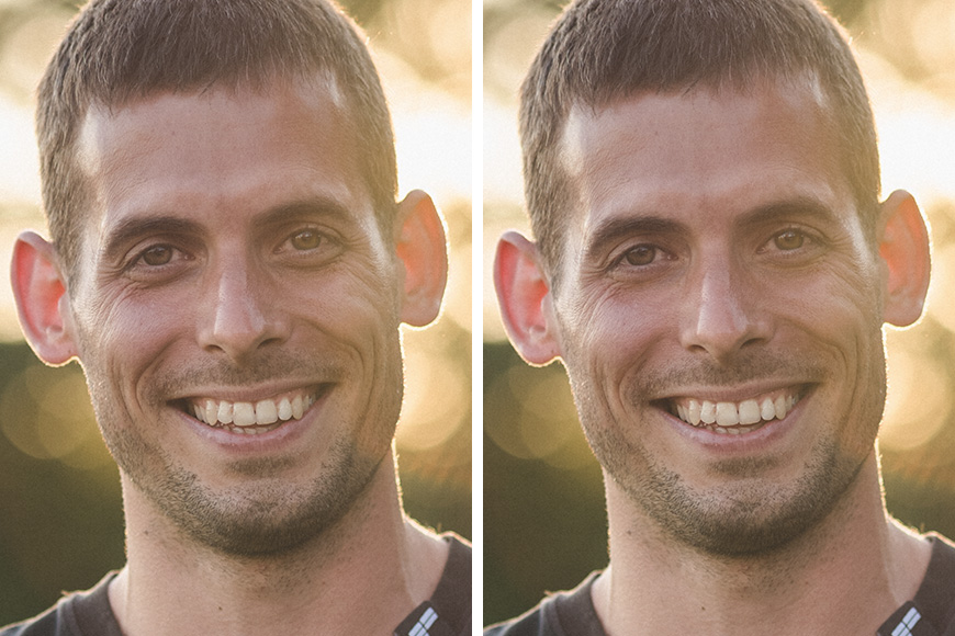 You can use lightroom to lift heavy shadows around the eye and mouth area.