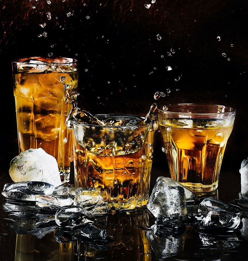 Whiskey glasses and ice