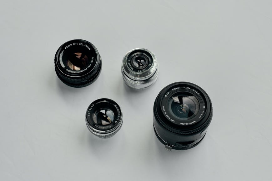 Camera lenses in various sizes