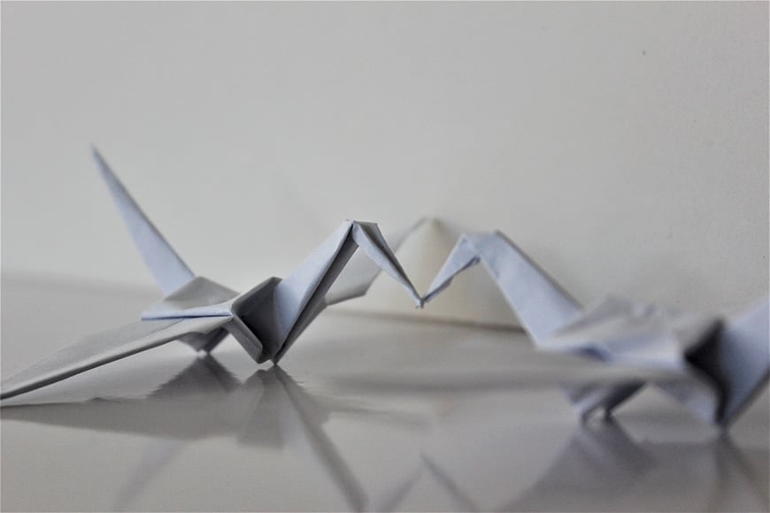 Two origami paper cranes