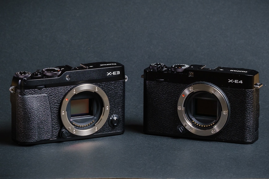 Side by side camera bodies Fuji X-E3 and X-E4