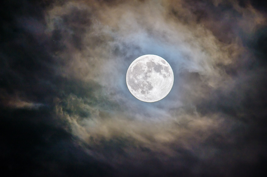 Full moon in a cloudy sky