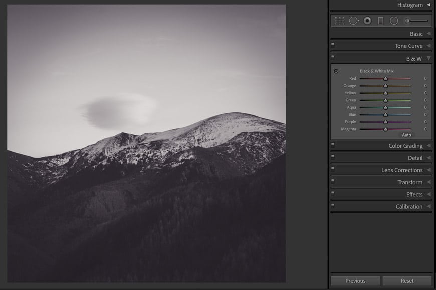 Editing B&W landscape photography in Lightroom