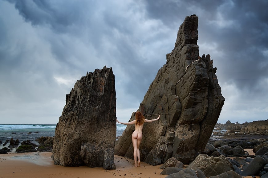 Fine art nude in beach landscape