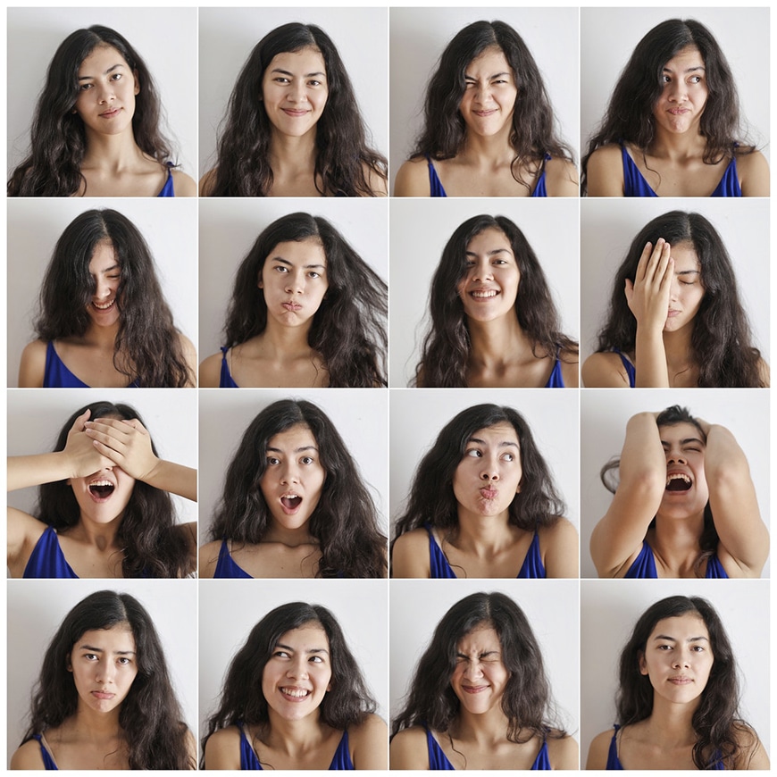 Tear sheet of girl making different expressions