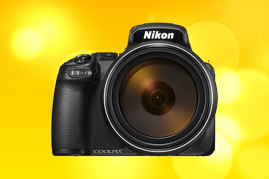 Nikon P1000 CAMERA ON A YELLOW BACKGROUND