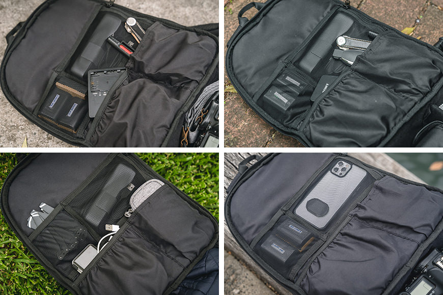 The compartments contained on the back panel of the GearPack can be used in numerous ways!