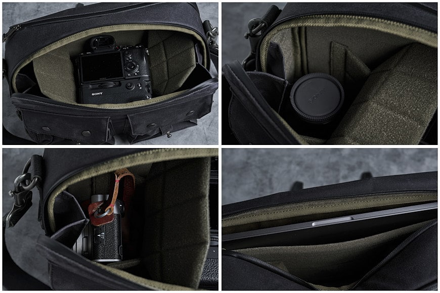 The interior camera compartment is sizeable and fits a gripped full-frame mirrorless camera. 