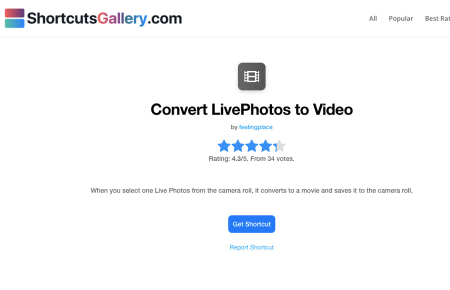Convert LivePhotos to videos shortcut