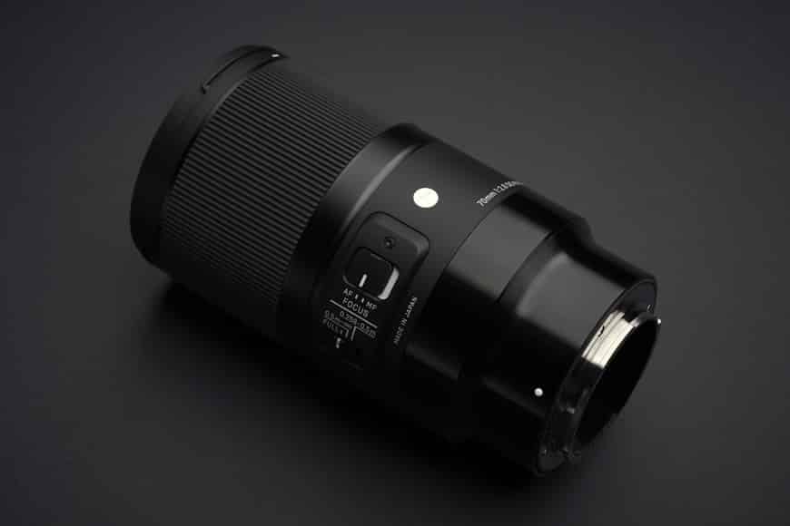 Sigma macro lens for sony on black background