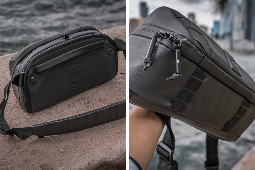 Thick padding, thick grab handle, and external molle straps across the base of the McKinnon Camera Sling