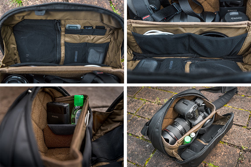Dedicated pouches and pockets for small gear and enough space to fit a DSLR camera