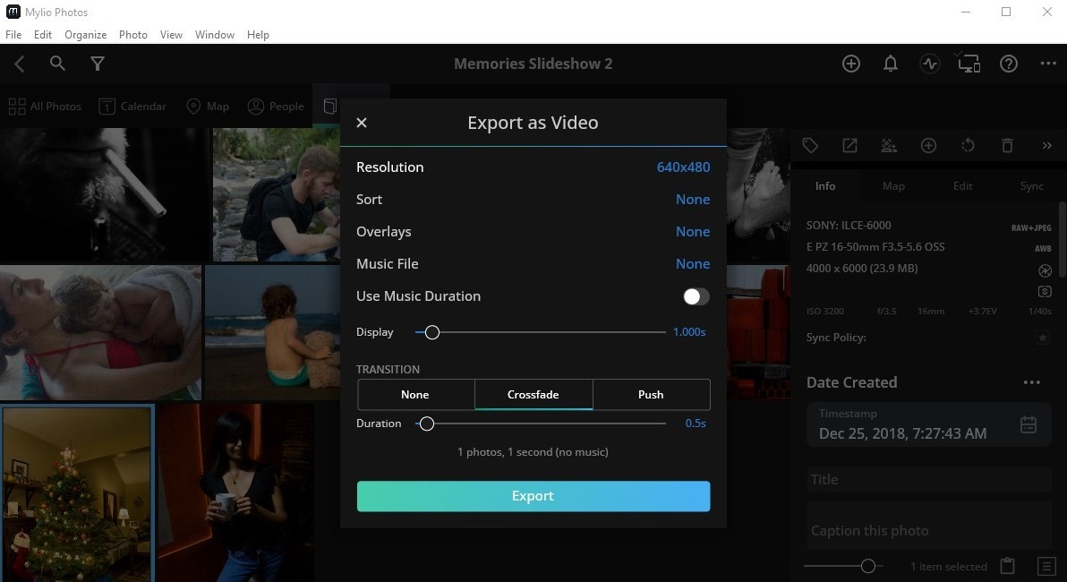 video export box in mylio application