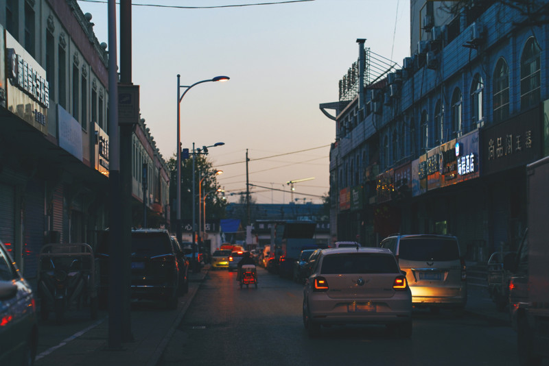photo of street scene at dusk