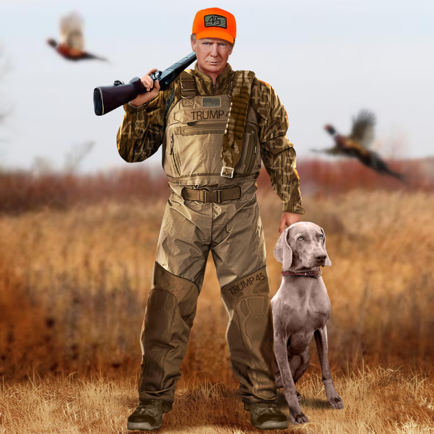 trump in hunting uniform posing for nft