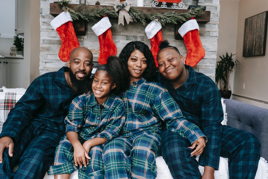 Family wearing matching pyjamas