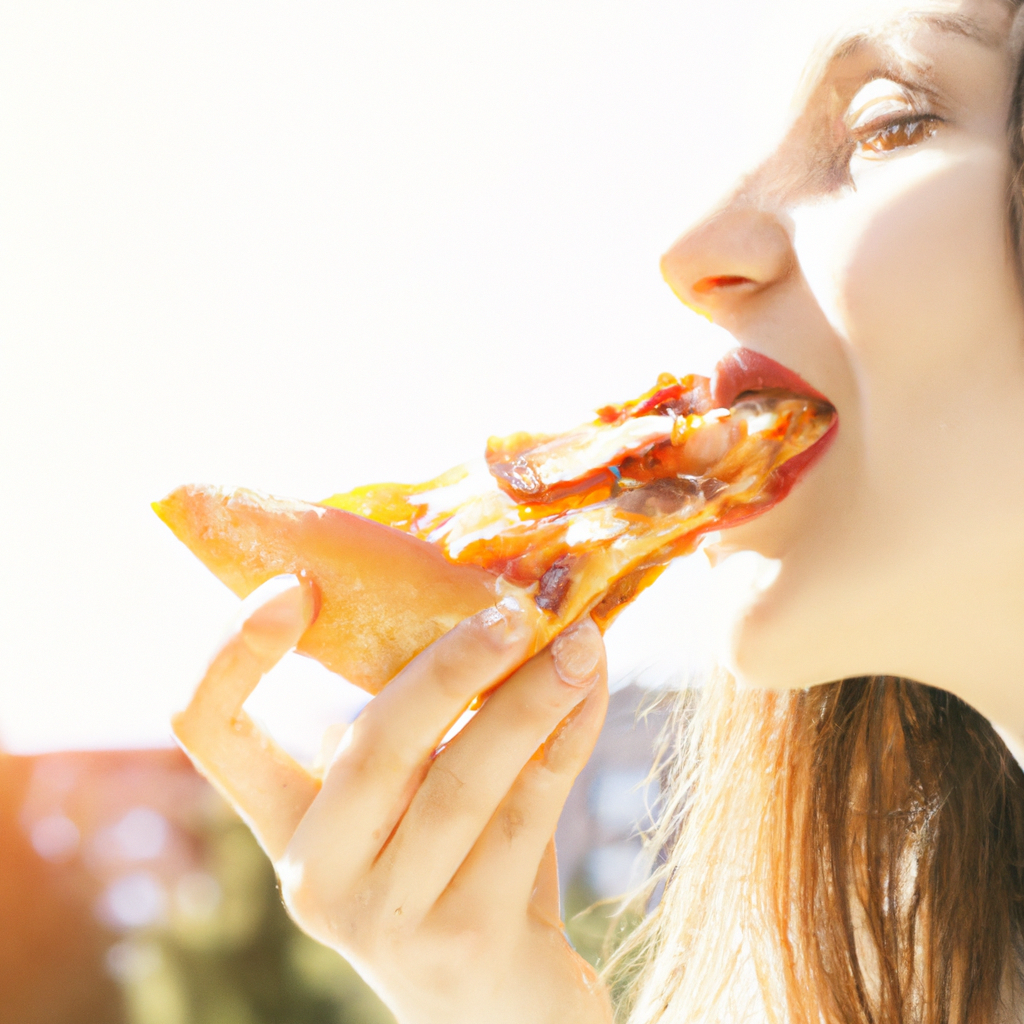 ai render of woman eating pizza