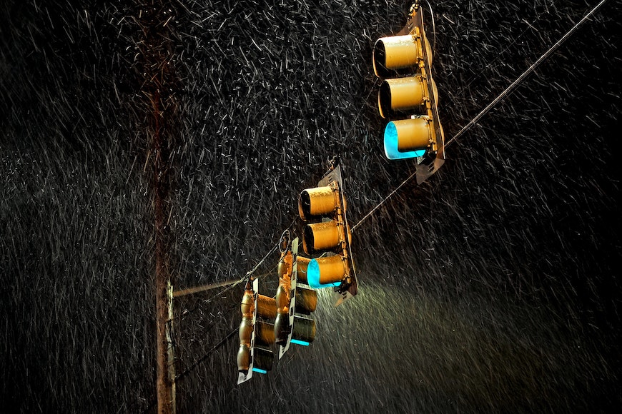 Traffic lights in rain