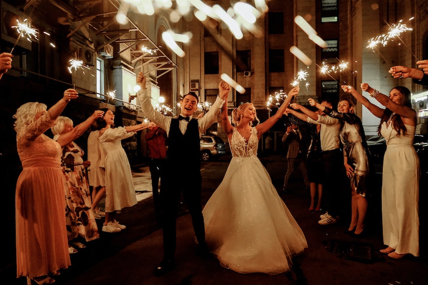 Bride and groom with sparklers