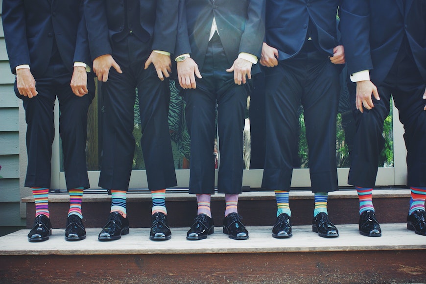 Businessmen with stripy socks