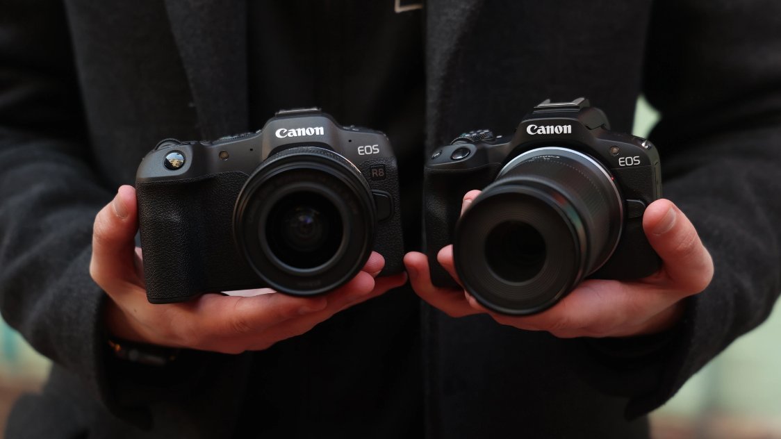 photo of canon eso r8 and r50 with respective kit lenses