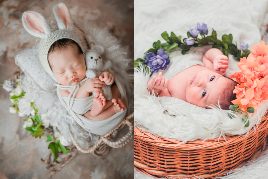 Babies with spring flowers