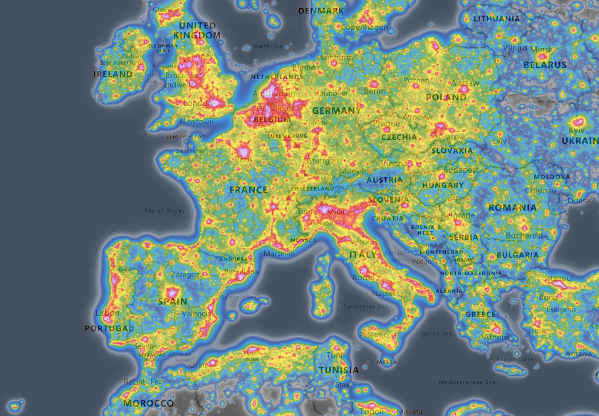 light pollution over europe