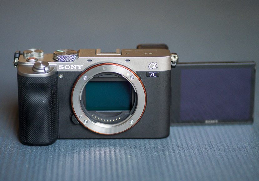 sony a7c on table with screen facing forward