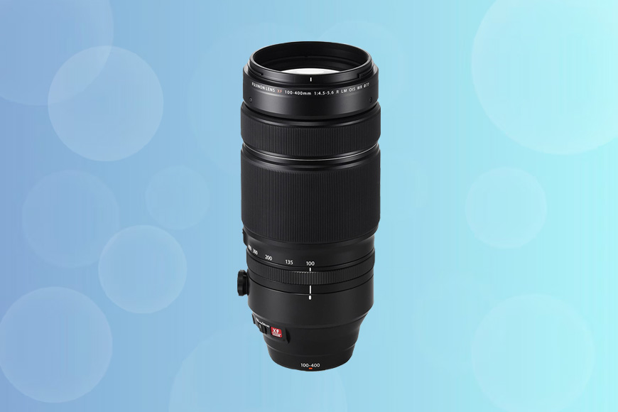 a camera lens on a blue background.