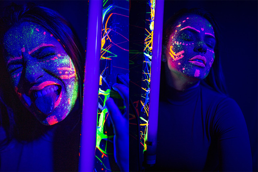 Some great advice on here about using UV paints with/without regular paints,  depending on lighting..