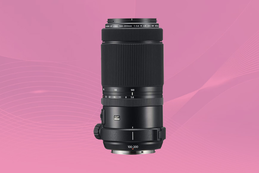 a camera lens on a pink background.