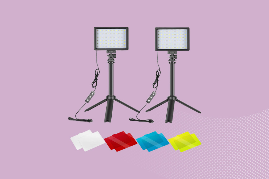 NEEWER Dimmable 5600K USB LED Video Light 2-Pack on a pink background