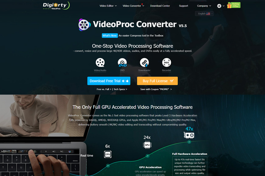 a screen shot of videoproc homepage