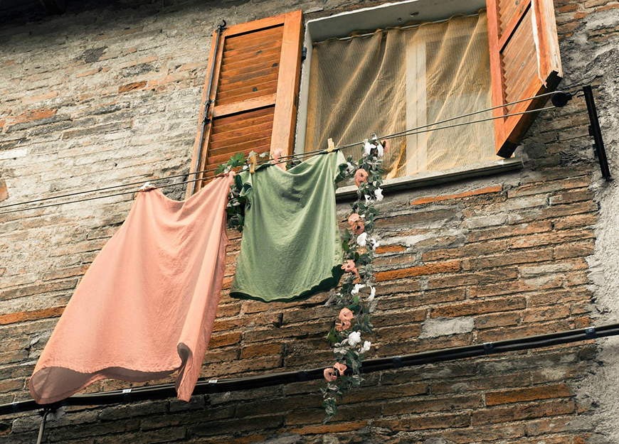 Clothes hanging on a wire