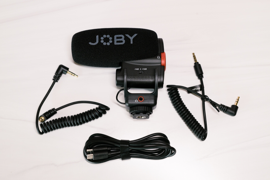 the Joby microphone and included cables.